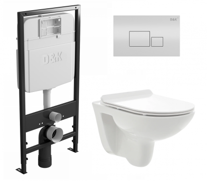 Комплект 3 в 1 инсталляция D&K DI8055119 + Унитаз подвесной AQUAme AQM2008 + Кнопка прямоугольная белая