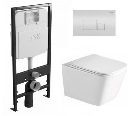 Комплект 3 в 1 инсталляция D&K DI8055119 + Унитаз подвесной SantiLine SL-5007 + Кнопка прямоугольная белая