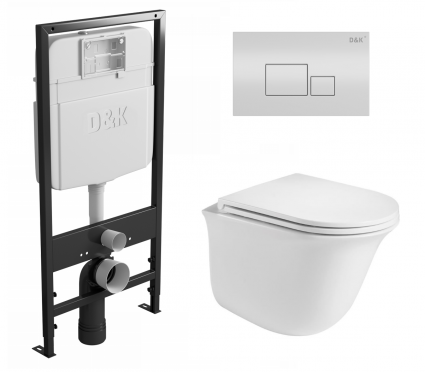 Комплект 3 в 1 инсталляция D&K DI8055119 + Унитаз подвесной WeltWasser Telbach 004 GL-WT + Кнопка прямоугольная белая