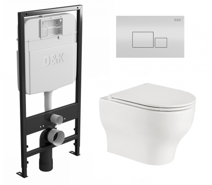 Комплект 3 в 1 инсталляция D&K DI8055119 + Унитаз подвесной WeltWasser Erlenbach 004 GL-WT + Кнопка прямоугольная белая