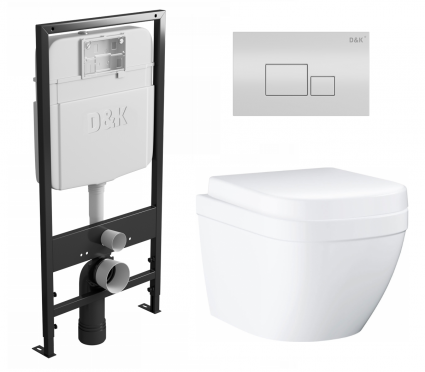 Комплект 3 в 1 инсталляция D&K DI8055119 + Унитаз подвесной Grohe Euro Ceramic 39206000 + Кнопка прямоугольная белая