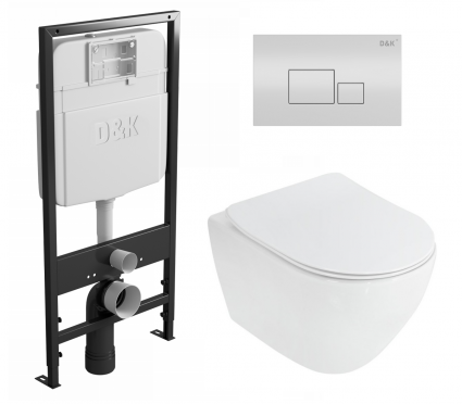 Комплект 3 в 1 инсталляция D&K DI8055119 + Унитаз подвесной Cezares Stylus CZR-513-TH-R + Кнопка прямоугольная белая