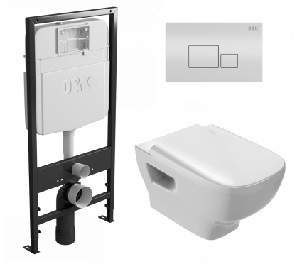 Комплект 3 в 1 инсталляция D&K DI8055119 + Унитаз подвесной Jacob Delafon Struktura EDE102-00 + Кнопка прямоугольная белая