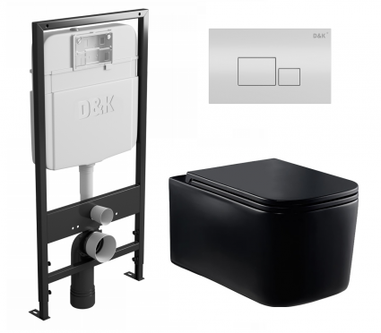 Комплект 3 в 1 инсталляция D&K DI8055119 + Унитаз подвесной Vincea Ultra Rimless VT1-32MB + Кнопка прямоугольная белая