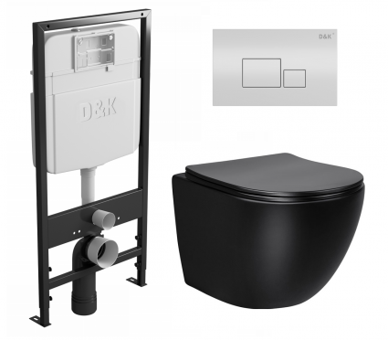 Комплект 3 в 1 инсталляция D&K DI8055119 + Унитаз подвесной Vincea Globo VT1-14SMB + Кнопка прямоугольная белая