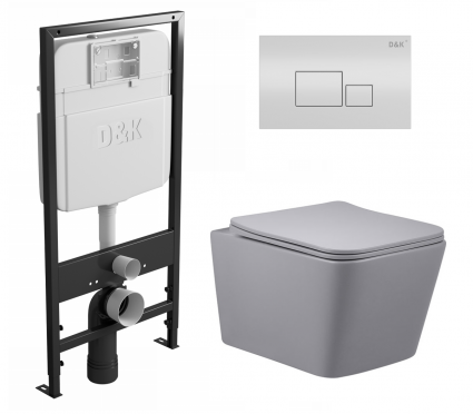 Комплект 3 в 1 инсталляция D&K DI8055119 + Унитаз подвесной Vincea Q-Line VT1-12MG + Кнопка прямоугольная белая
