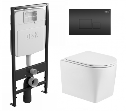 Комплект 3 в 1 инсталляция D&K DI8055119 + Унитаз подвесной WeltWasser Nesenbach 004 GL-WT + Кнопка прямоугольная черная