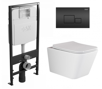 Комплект 3 в 1 инсталляция D&K DI8055119 + Унитаз подвесной Ceramica Nova Metric Rimless CN3007 + Кнопка прямоугольная черная