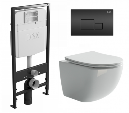 Комплект 3 в 1 инсталляция D&K DI8055119 + Унитаз подвесной Ceramica Nova Forma CN3009 + Кнопка прямоугольная черная