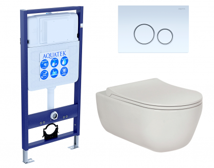 Комплект 3 в 1 инсталляция Акватек Standart 50 + Унитаз подвесной Berges Wasserhaus Ego XL 082118 с кнопкой белой