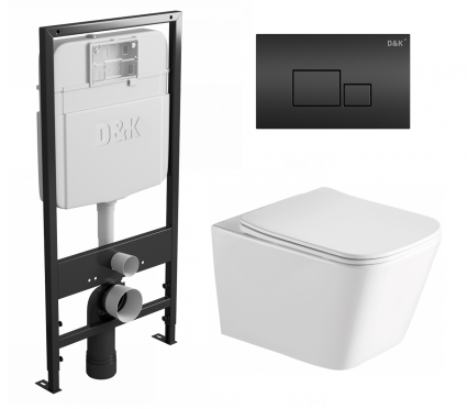 Комплект 3 в 1 инсталляция D&K DI8055119 + Унитаз подвесной SantiLine SL-5007 + Кнопка прямоугольная черная