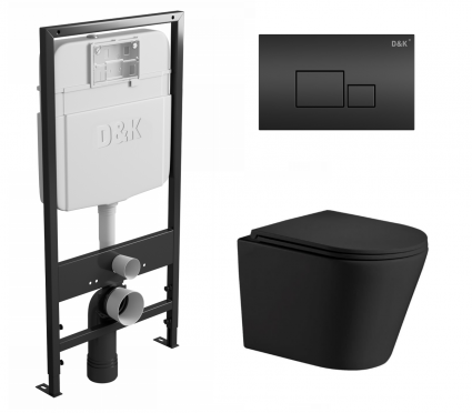 Комплект 3 в 1 инсталляция D&K DI8055119 + Унитаз подвесной WeltWasser Salzbach 043 MT-BL  + Кнопка прямоугольная черная