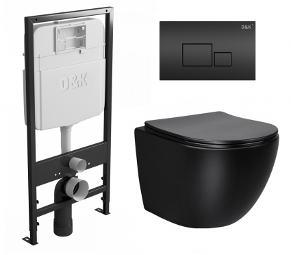 Комплект 3 в 1 инсталляция D&K DI8055119 + Унитаз подвесной Vincea Globo VT1-14SMB + Кнопка прямоугольная черная