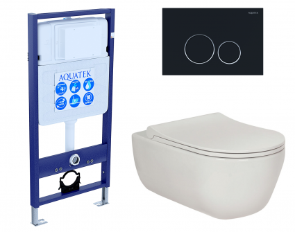 Комплект 3 в 1 инсталляция Акватек Standart 50 + Унитаз подвесной Berges Wasserhaus Ego XL 082118 с кнопкой черной
