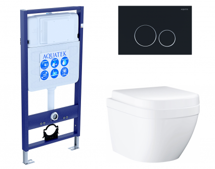 Комплект 3 в 1 инсталляция Акватек Standart 50 + Унитаз подвесной Grohe Euro Ceramic 39206000 с кнопкой черной
