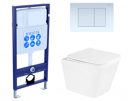 Комплект 3 в 1 инсталляция Акватек Standart 50 + Унитаз подвесной BelBagno Due с кнопкой белой