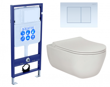 Комплект 3 в 1 инсталляция Акватек Standart 50 + Унитаз подвесной Berges Wasserhaus Ego XL 082118 с кнопкой белой