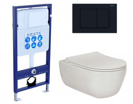Комплект 3 в 1 инсталляция Акватек Standart 50 + Унитаз подвесной Berges Wasserhaus Ego XL 082118 с кнопкой черной