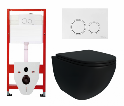 Комплект 3 в 1 инсталляция Tece Tecespring S955103 + Унитаз подвесной Enio Unico BL черный EN4105055 + кнопка белая глянцевая