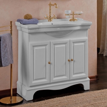Тумба с раковиной La Beaute Classic Michel 90 белый матовый, фурнитура золото