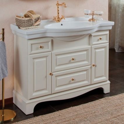 Тумба с раковиной La Beaute Classic Michel 120 слоновая кость матовый, фурнитура золото
