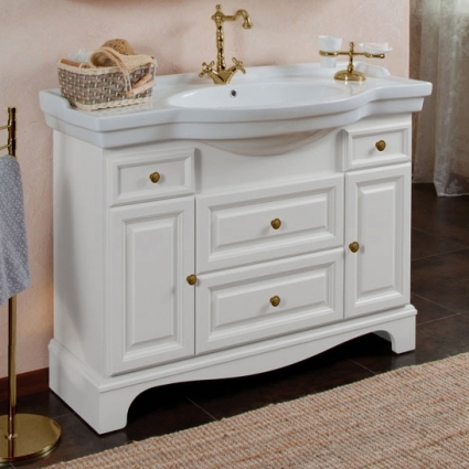 Тумба с раковиной La Beaute Classic Michel 120 белый матовый, фурнитура бронза