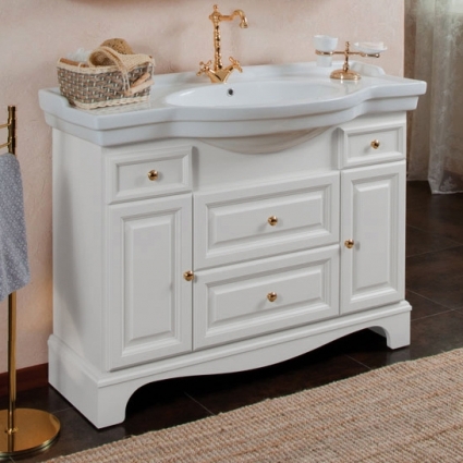 Тумба с раковиной La Beaute Classic Michel 120 белый матовый, фурнитура золото