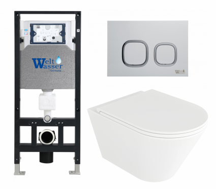 Комплект 3 в 1 инсталляция WeltWasser WW Amberg 506 10000005662 + Унитаз подвесной Enio Cento EN4280110 + кнопка белая