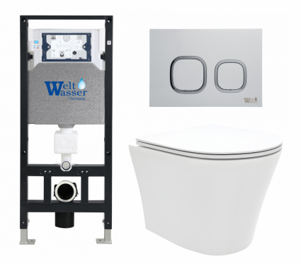 Комплект 3 в 1 инсталляция WeltWasser WW Amberg 506 10000005662 + Унитаз подвесной Enio Neo EN5370588 + кнопка белая