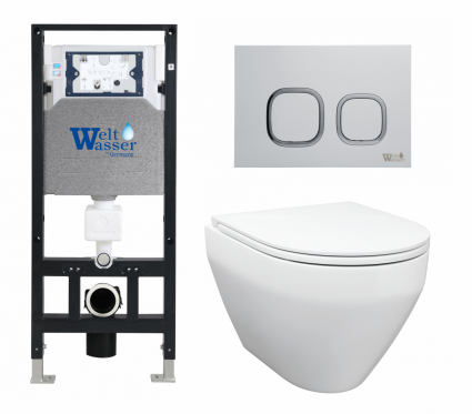Комплект 3 в 1 инсталляция WeltWasser WW Amberg 506 10000005662 + Унитаз подвесной Enio Cono EN2870522 + кнопка белая