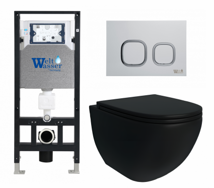Комплект 3 в 1 инсталляция WeltWasser WW Amberg 506 10000005662 + Унитаз подвесной Enio Unico BL черный EN4105055 + кнопка белая