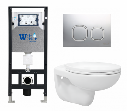Комплект 3 в 1 инсталляция WeltWasser WW Amberg 506 10000005662 + Унитаз подвесной Enio Ekos EN0170571 + кнопка хром