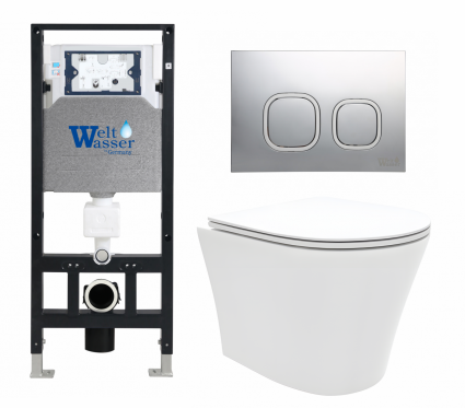 Комплект 3 в 1 инсталляция WeltWasser WW Amberg 506 10000005662 + Унитаз подвесной Enio Neo EN5370588 + кнопка хром