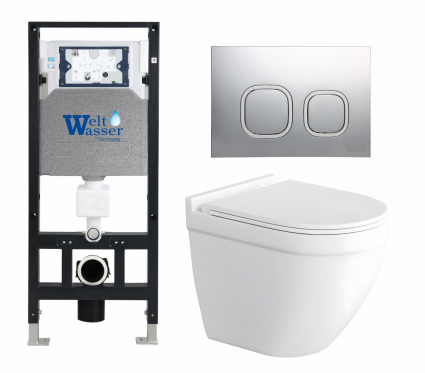Комплект 3 в 1 инсталляция WeltWasser WW Amberg 506 10000005662 + Унитаз подвесной Enio Pulito EN1170052 + кнопка хром