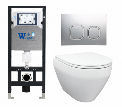 Комплект 3 в 1 инсталляция WeltWasser WW Amberg 506 10000005662 + Унитаз подвесной Enio Cono EN2870522 + кнопка хром матовая