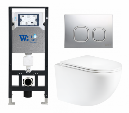 Комплект 3 в 1 инсталляция WeltWasser WW Amberg 506 10000005662 + Унитаз подвесной Enio Unico Tornado EN2105073 + кнопка хром матовая
