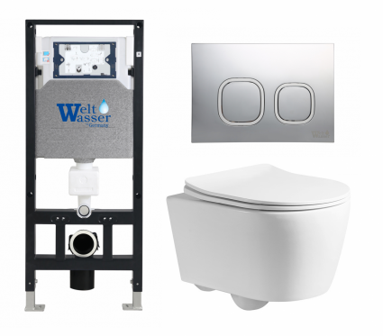 Комплект 3 в 1 инсталляция WeltWasser WW Amberg 506 10000005662 + Унитаз подвесной CeruttiSpa Sella PP 9738 + кнопка хром матовая