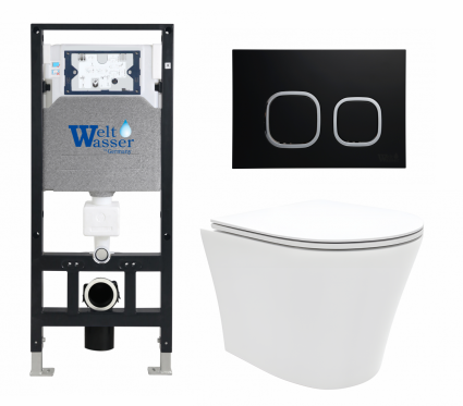 Комплект 3 в 1 инсталляция WeltWasser WW Amberg 506 10000005662 + Унитаз подвесной Enio Neo EN5370588 + кнопка черная матовая