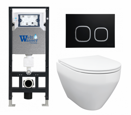 Комплект 3 в 1 инсталляция WeltWasser WW Amberg 506 10000005662 + Унитаз подвесной Enio Cono EN2870522 + кнопка черная матовая
