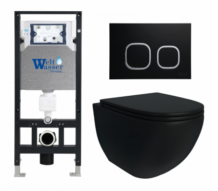 Комплект 3 в 1 инсталляция WeltWasser WW Amberg 506 10000005662 + Унитаз подвесной Enio Unico BL черный EN4105055 + кнопка черная матовая