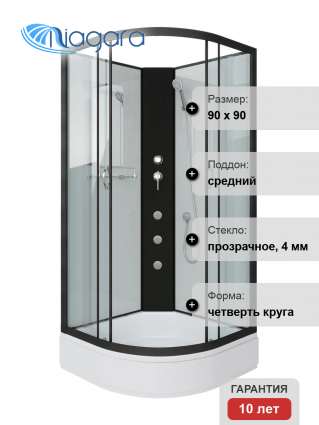 Душевая кабина Niagara Classic NG-6701-14BKG 90x90 см, без крыши, с гидромассажем