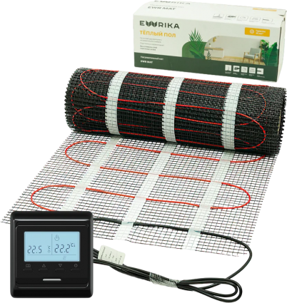 Комплект теплого пола EWRIKA MAT EWR 150-0,5 с терморегулятором ТЕП51Ч черным, электронным
