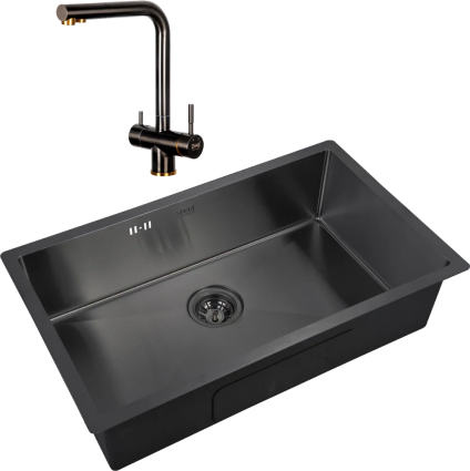 Комплект Мойка кухонная Zorg Inox PVD 7444 grafit + Смеситель Inox SZR-7039 BR/GRAFIT бронза графит