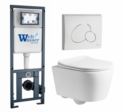 Комплект 3 в 1 инсталляция WeltWasser WW Marberg 410 10000005948 + Унитаз подвесной CeruttiSpa Sella PP 9738 + кнопка белая глянцевая RD