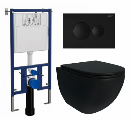 Комплект 3 в 1 инсталляция Loranto 4501 + Унитаз подвесной Enio Unico BL черный EN4105055 + кнопка черная матовая