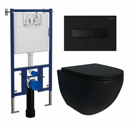 Комплект 3 в 1 инсталляция Loranto 4501 + Унитаз подвесной Enio Unico BL черный EN4105055 + кнопка черная матовая