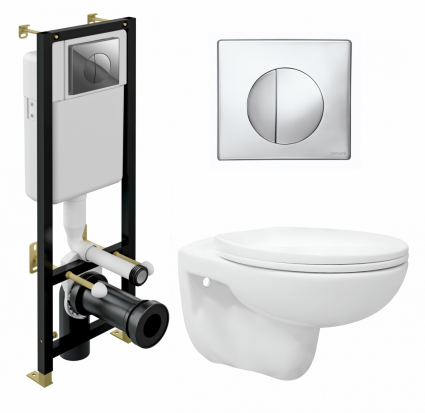 Комплект 3 в 1 инсталляция Cersanit Black S-IN-BLACK-Cg-w + Унитаз подвесной Enio Ekos EN0170571 + кнопка хром
