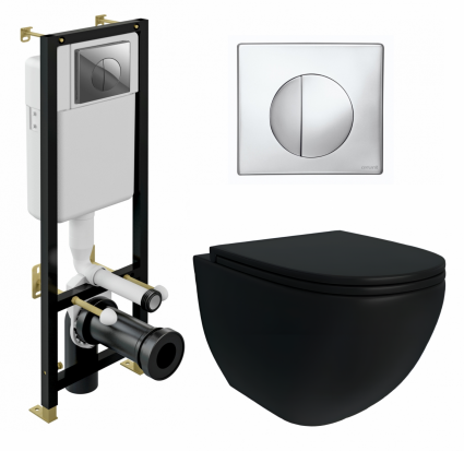 Комплект 3 в 1 инсталляция Cersanit Black S-IN-BLACK-Cg-w + Унитаз подвесной Enio Unico BL черный EN4105055 + кнопка хром