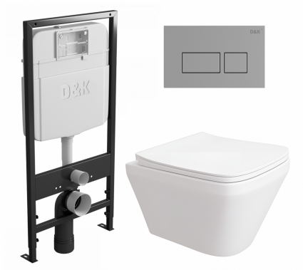 Комплект 3 в 1 инсталляция D&K DI8055119 + Унитаз подвесной Enio Vicino EN9170544 + Кнопка прямоугольная хром
