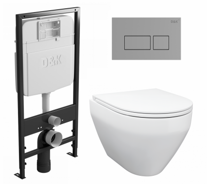 Комплект 3 в 1 инсталляция D&K DI8055119 + Унитаз подвесной Enio Cono EN2870522 + Кнопка прямоугольная хром